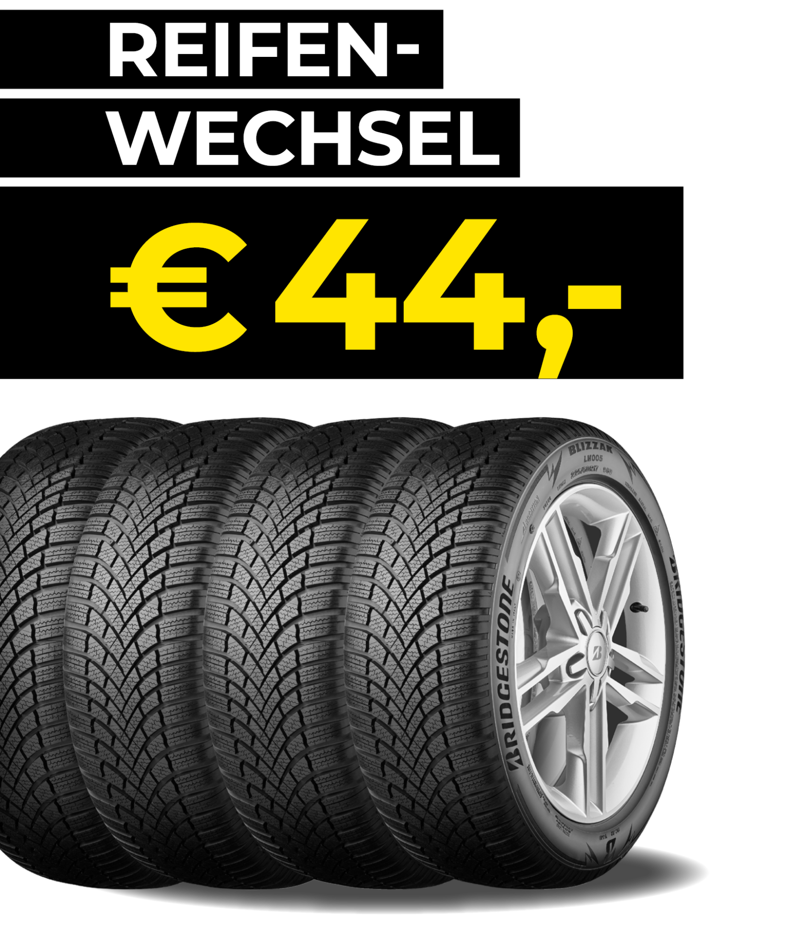Reifenwechsel um 44 Euro mit vier Autoreifen